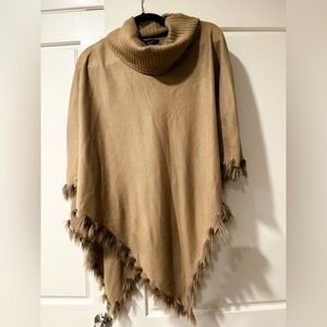 Alfani Camel Poncho with Faux Fur fringe